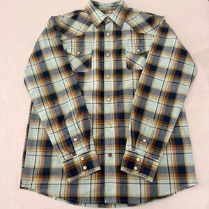 Ariat Boy’s Plaid Habney Retro Fit Pearl Snap Shirt Blue Aqua Brown XLarge (18)